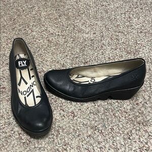 Fly London Black Leather wedge heel shoes in almost new condition